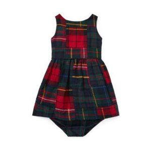 Ralph Lauren Infant Girls Short Sleeve Patchwork Plaid Holiday Dress NWT $75